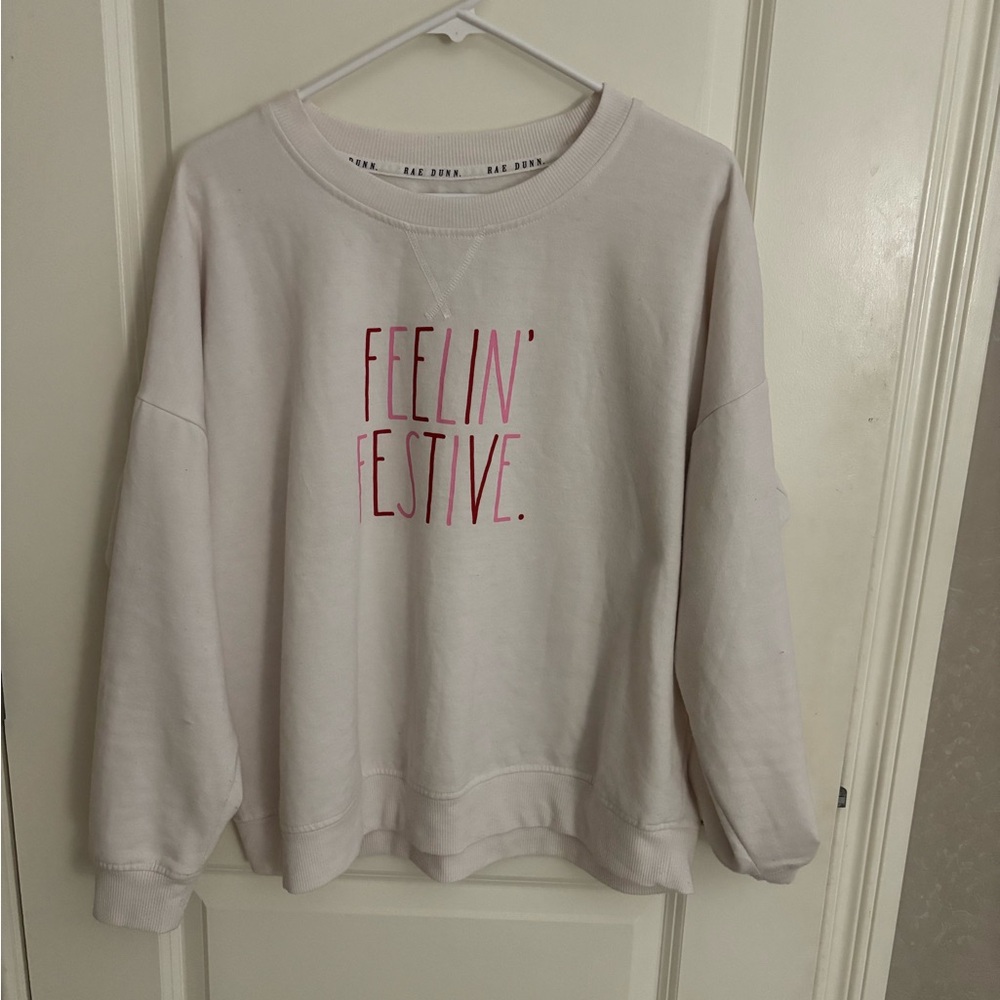 Rae Dunn Cream Sweatshirt with Pink and Red Graphic - Picture 1 of 3